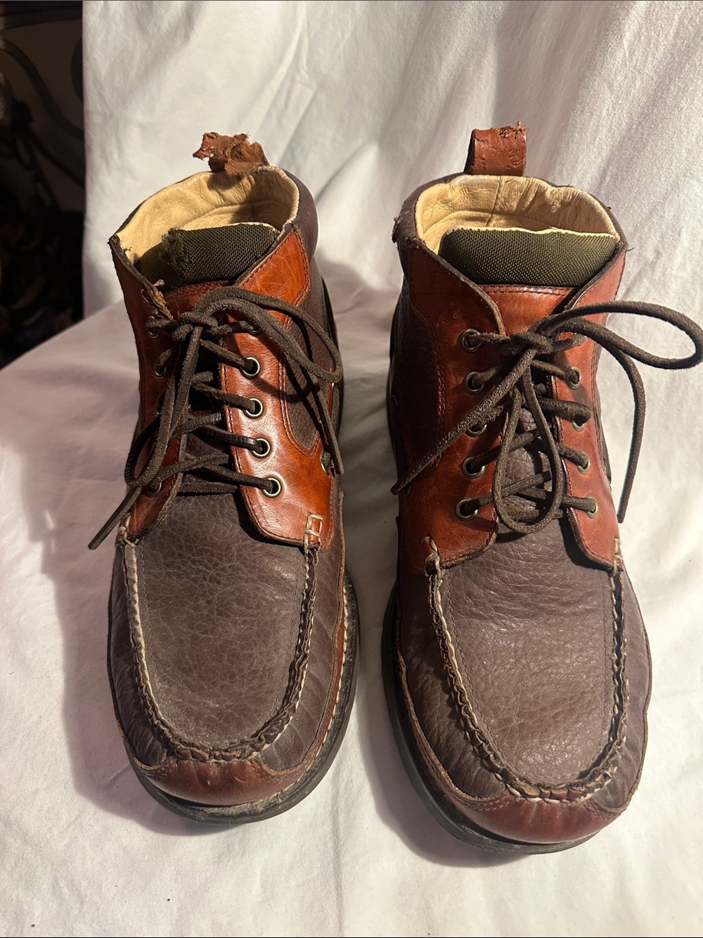 L.L. Bean “ Allagash” Handsewn Men's Two-Tone Brown Leather Lace-Up Boots